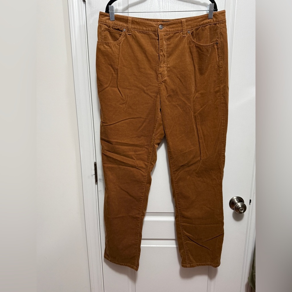 Talbots Corduroy Straight Leg Pants Women's 14 Camel Brown Classic Casual Preppy
